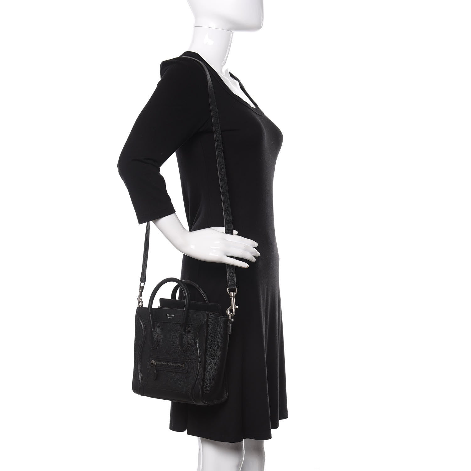 Celine Drummed Calfskin Nano Luggage Black 2 of 16