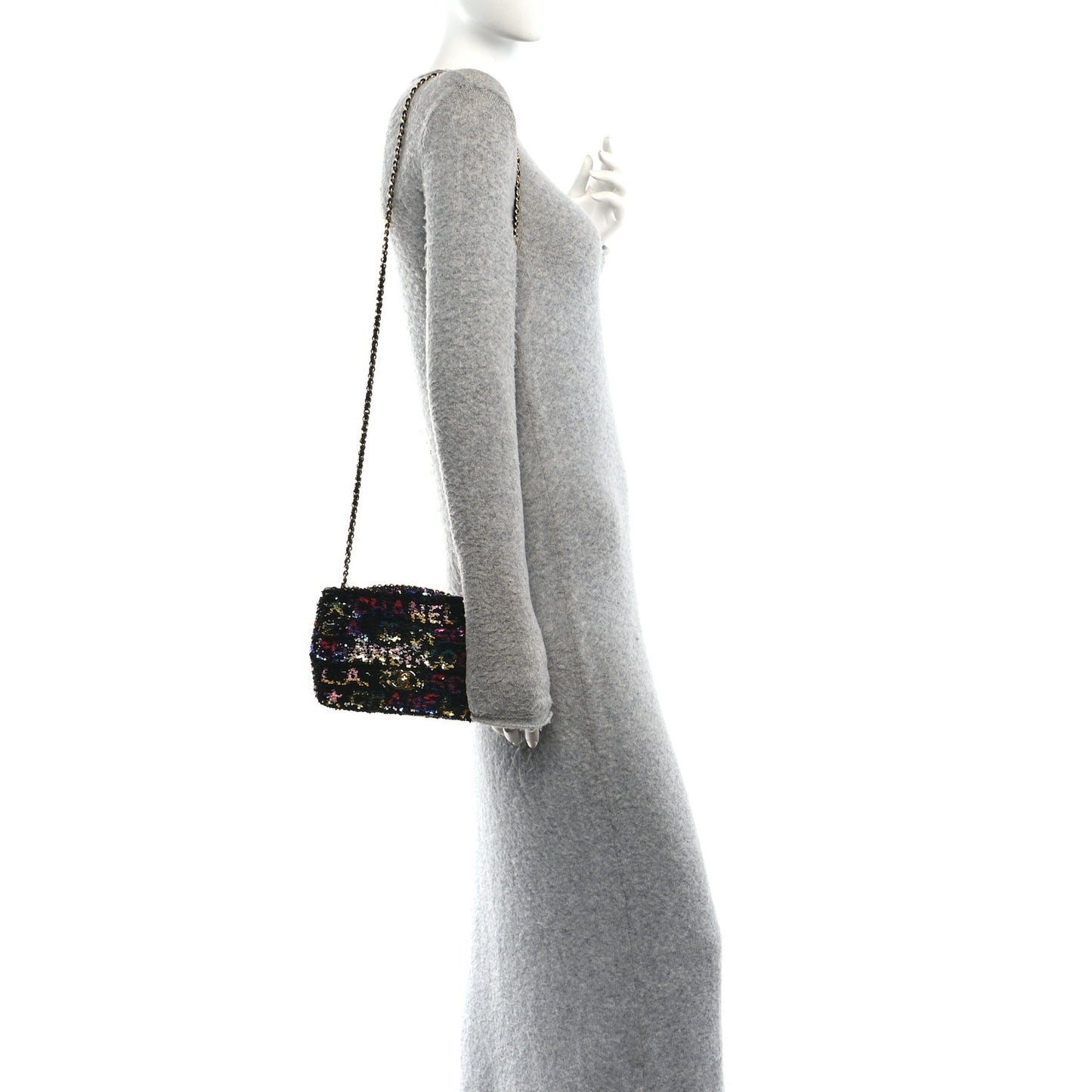 Sequin Logo CC Small Single Flap Black Multicolor