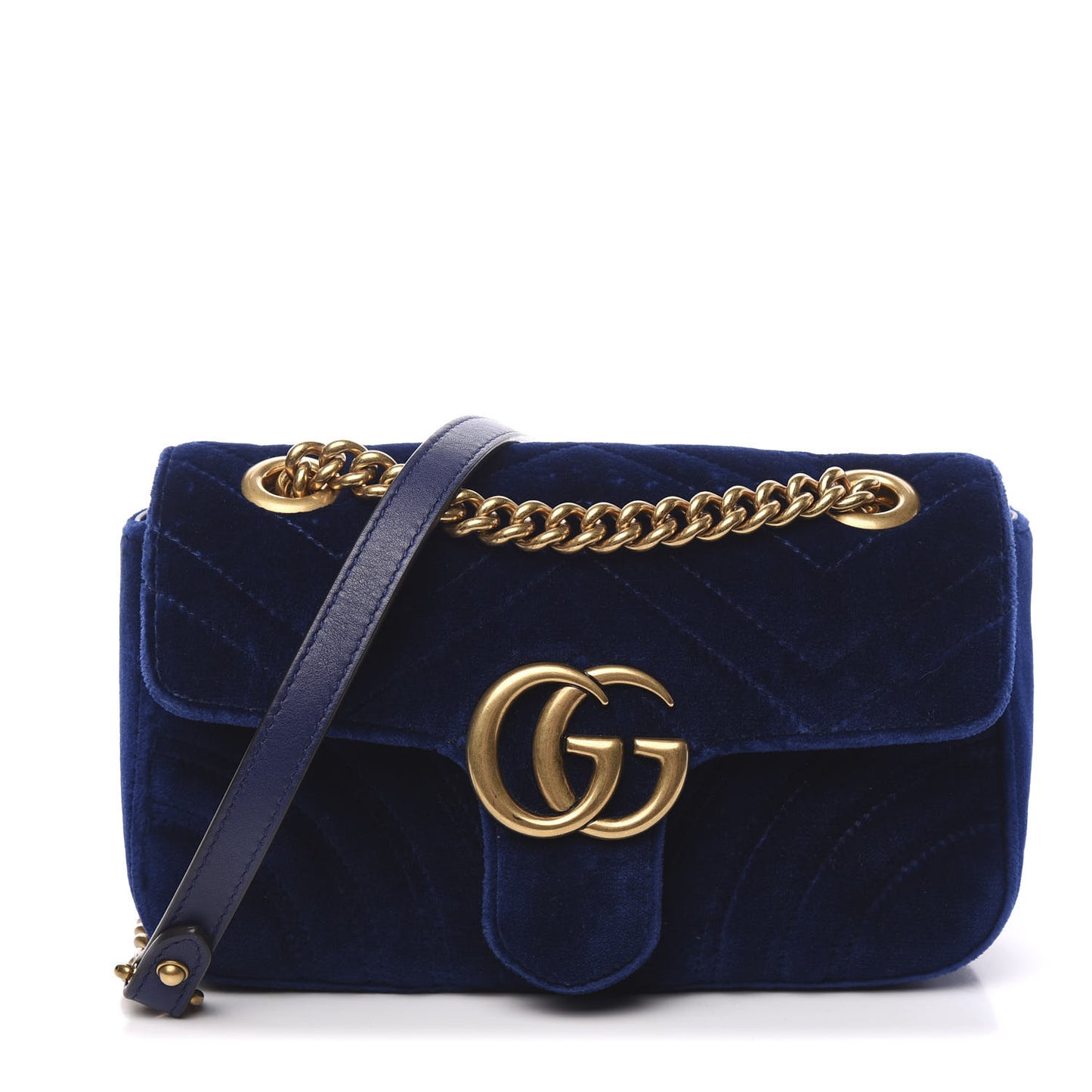 Velvet Matelasse Mini GG Marmont Shoulder Bag Cobalt Blue