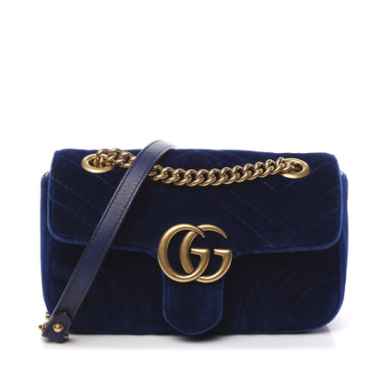 Gucci Velvet Matelasse Mini GG Marmont Shoulder Bag Cobalt Blue 1 of 9