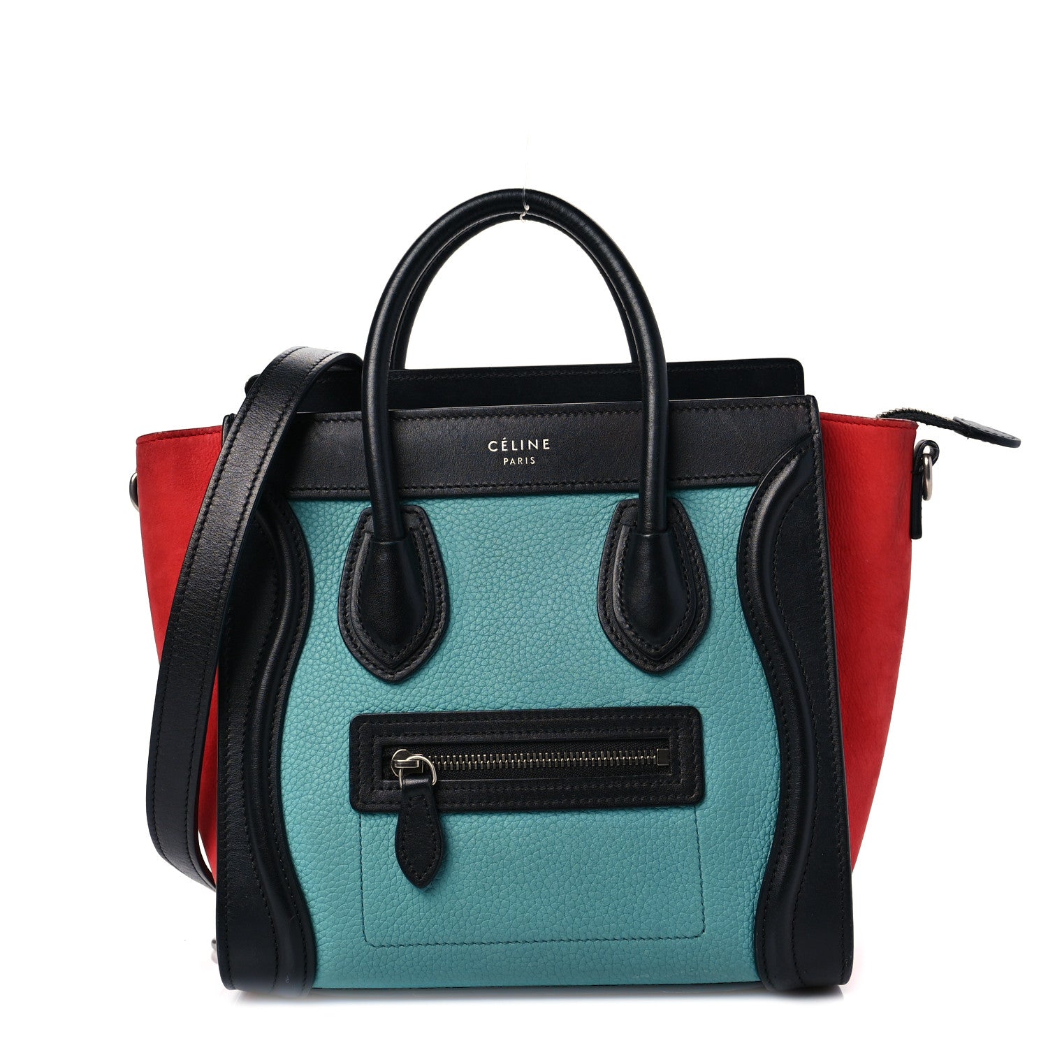 Celine Drummed Calfskin Nubuck Nano Tri-Color Luggage Glacier Red Black 1 of 8
