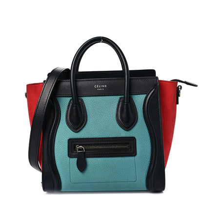 Celine Drummed Calfskin Nubuck Nano Tri-Color Luggage Glacier Red Black 1 of 8