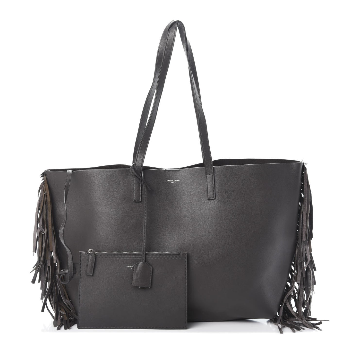 Calfskin Large Fringe Shopping Tote Dark Grey