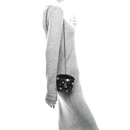 Chanel Lambskin Quilted Pearl Mini About Pearls Drawstring Bag Black 2 of 10