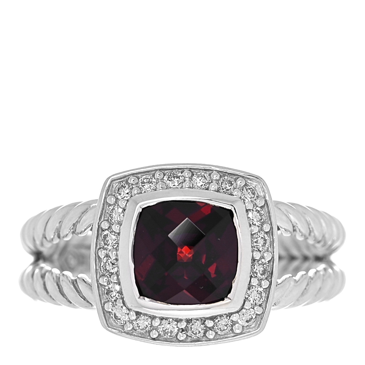 David Yurman Sterling Silver Diamond Garnet 7mm Petite Albion Ring 53 6.5 1 of 4