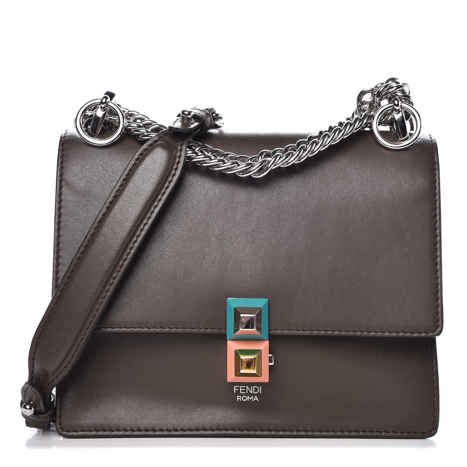 Fendi Vitello Liberty Studded Small Kan I Shoulder Bag Carbone Multicolor 1 of 10