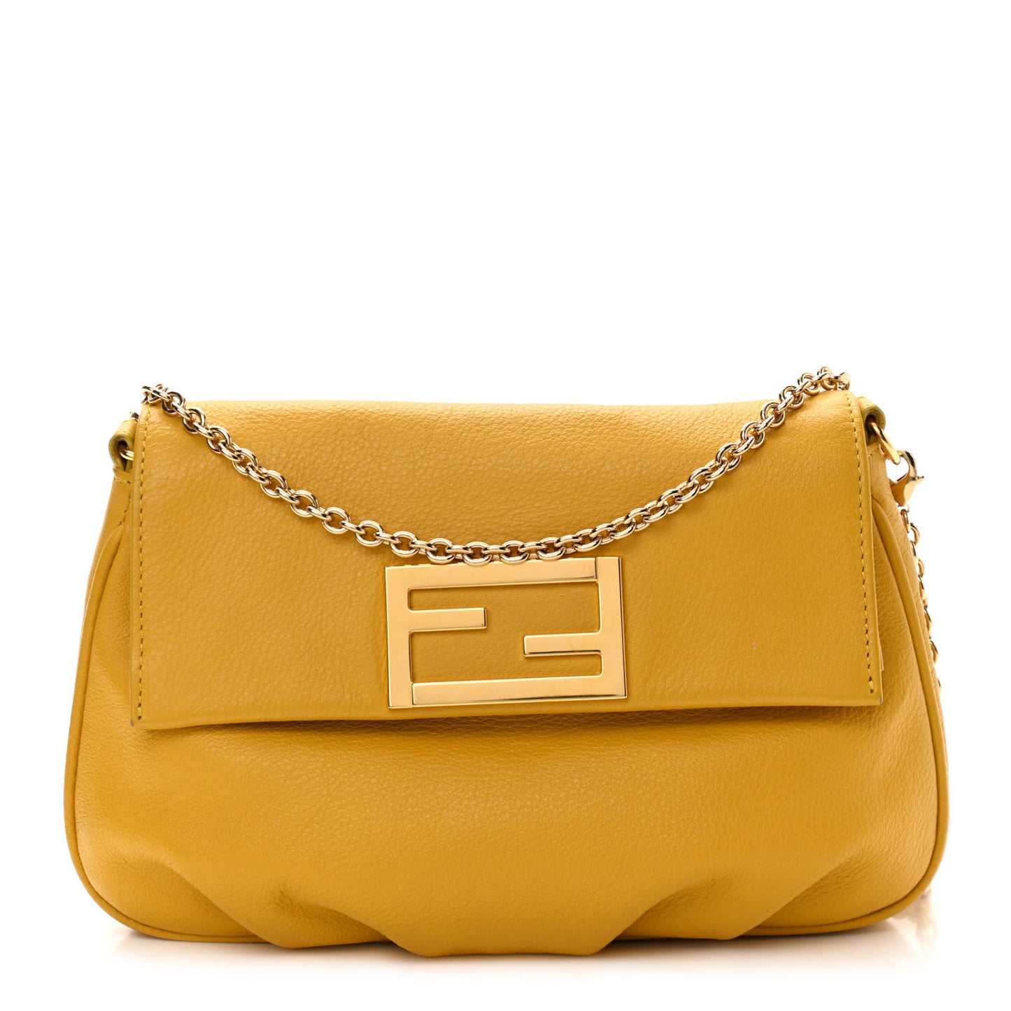 Vitello Flamingo Fendista Pouchette Crossbody Bag Yellow