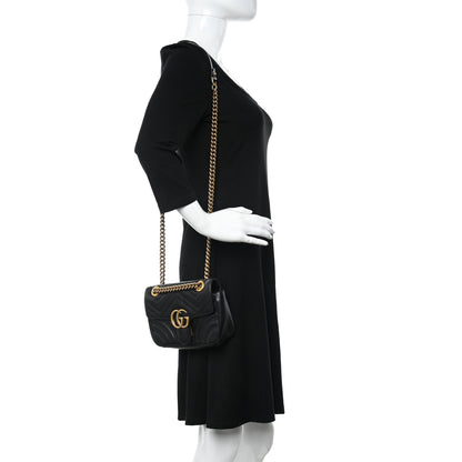 Gucci Calfskin Matelasse Mini GG Marmont Shoulder Bag Black 2 of 16
