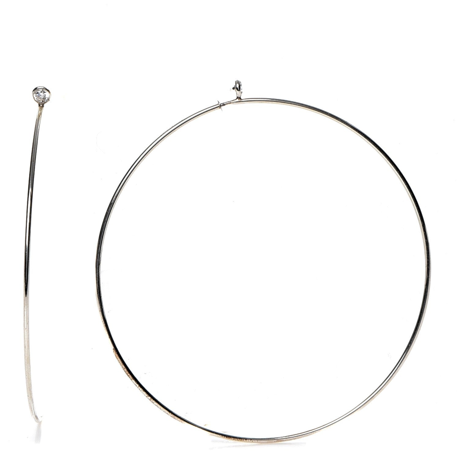 Tiffany Sterling Silver Diamond XL Elsa Peretti Hoop Earrings 1 of 7