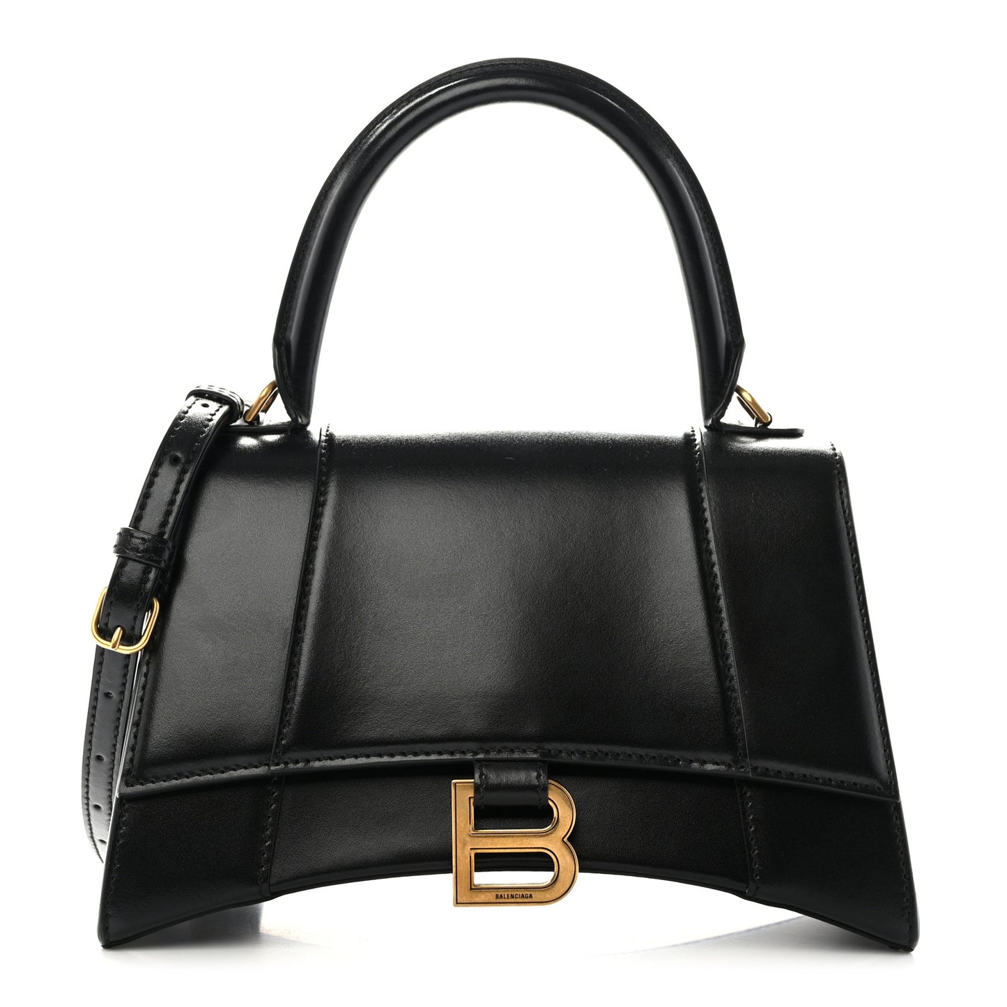 Shiny Box Calfskin Small Hourglass Top Handle Bag Black