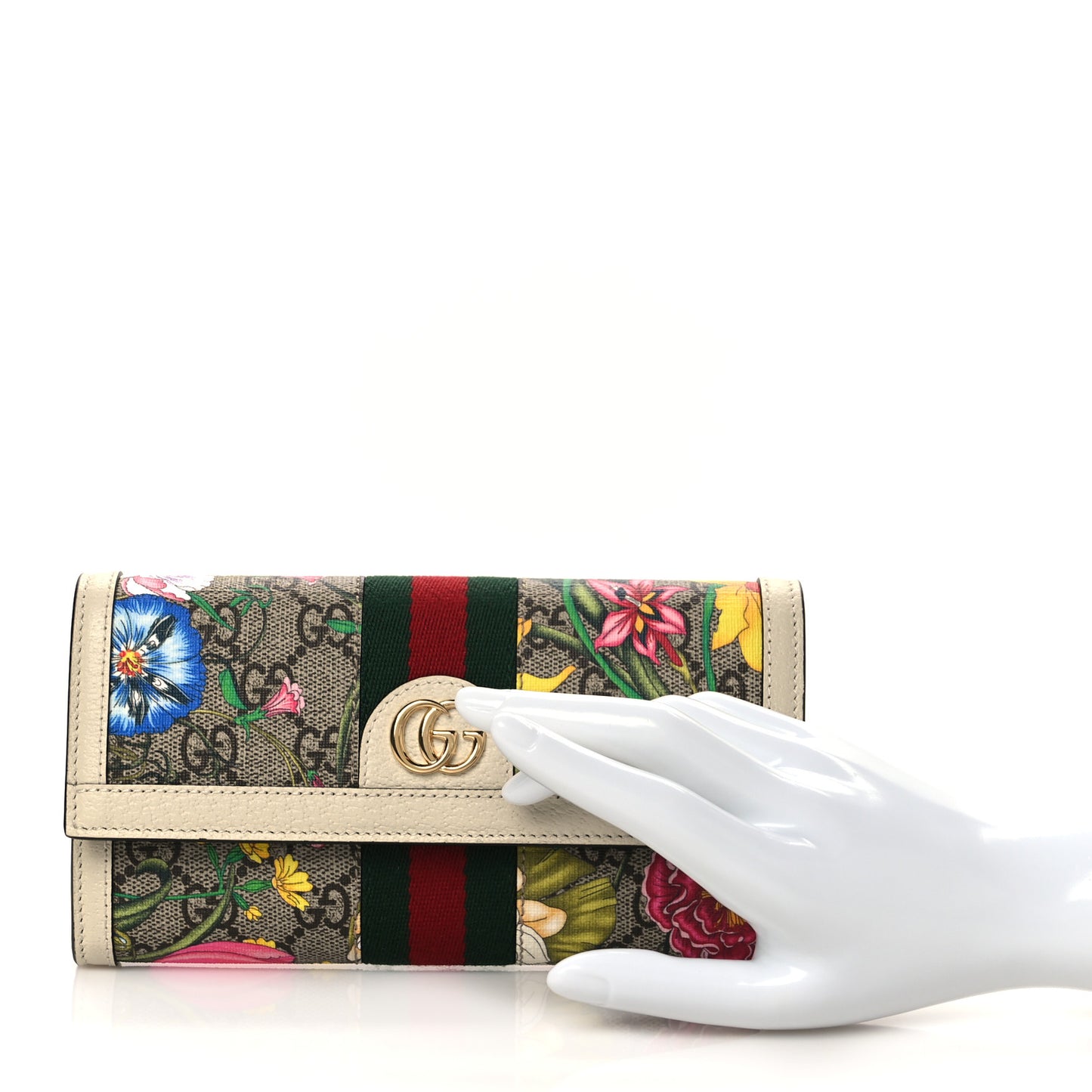 GG Supreme Monogram Flora Web Ophidia Continental Wallet White