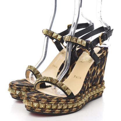 Christian Louboutin Nappa Silk Leopard Pira Ryad 110 Wedge Sandals 38 Black Marron 3 of 7