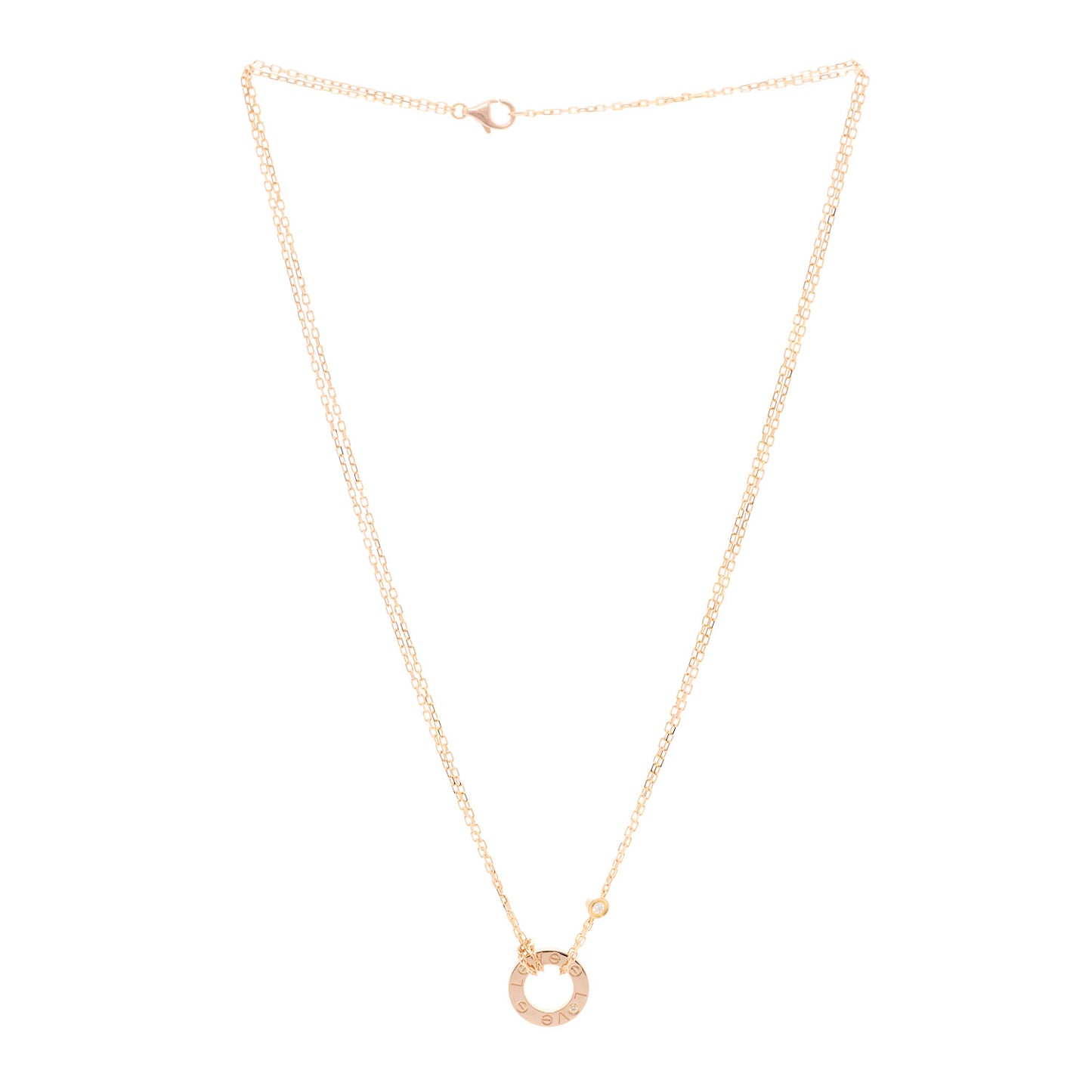 18K Pink Gold 2 Diamond LOVE Necklace