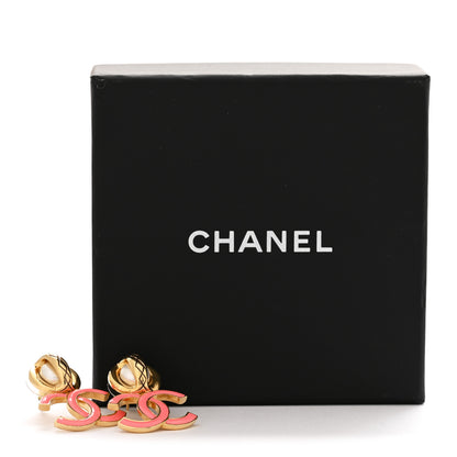 Chanel Metal Enamel Pearl CC Drop Earrings Gold Pink 5 of 5