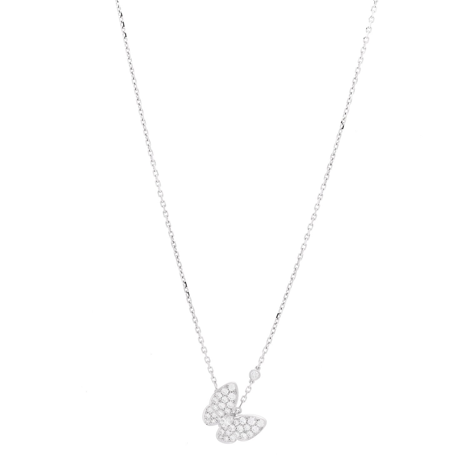 Van Cleef & Arpels 18K White Gold Diamond Two Butterfly Pendant Necklace 1 of 7