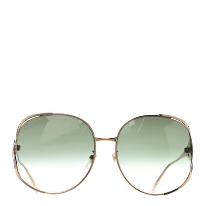 Gucci Metal Oversized Round Frame GG0225S Sunglasses Gold 2 of 7