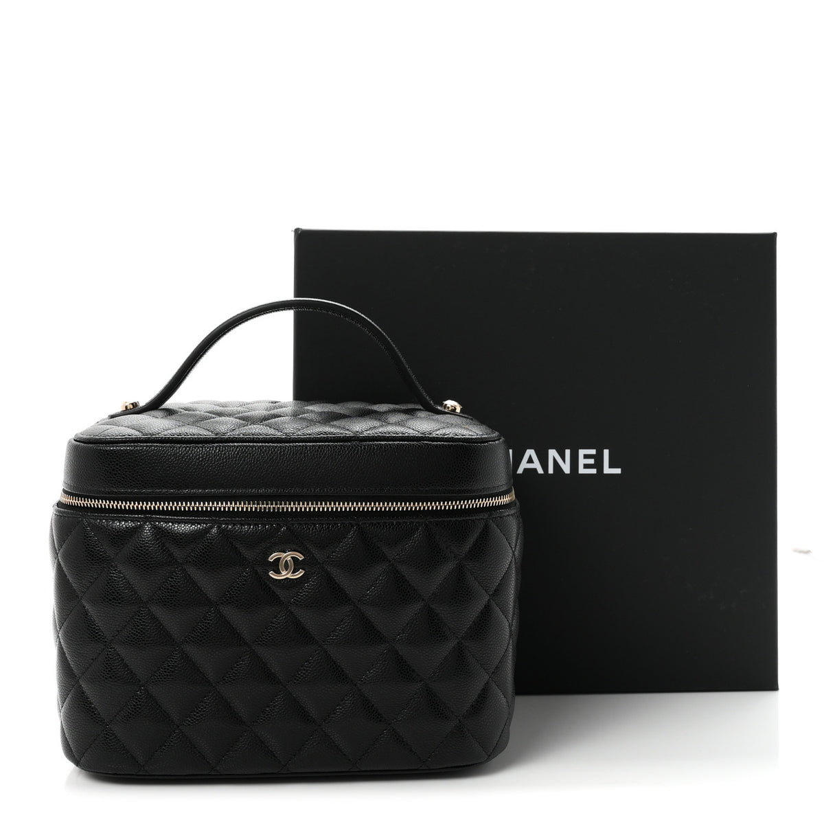 Caviar Quilted Large Vanity Pouch Black