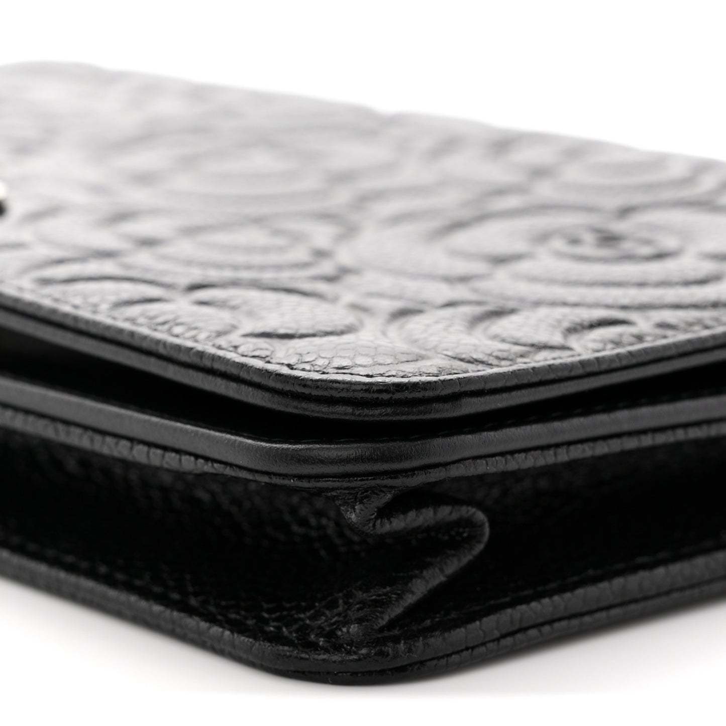 Caviar Camellia Embossed Wallet On Chain WOC Black