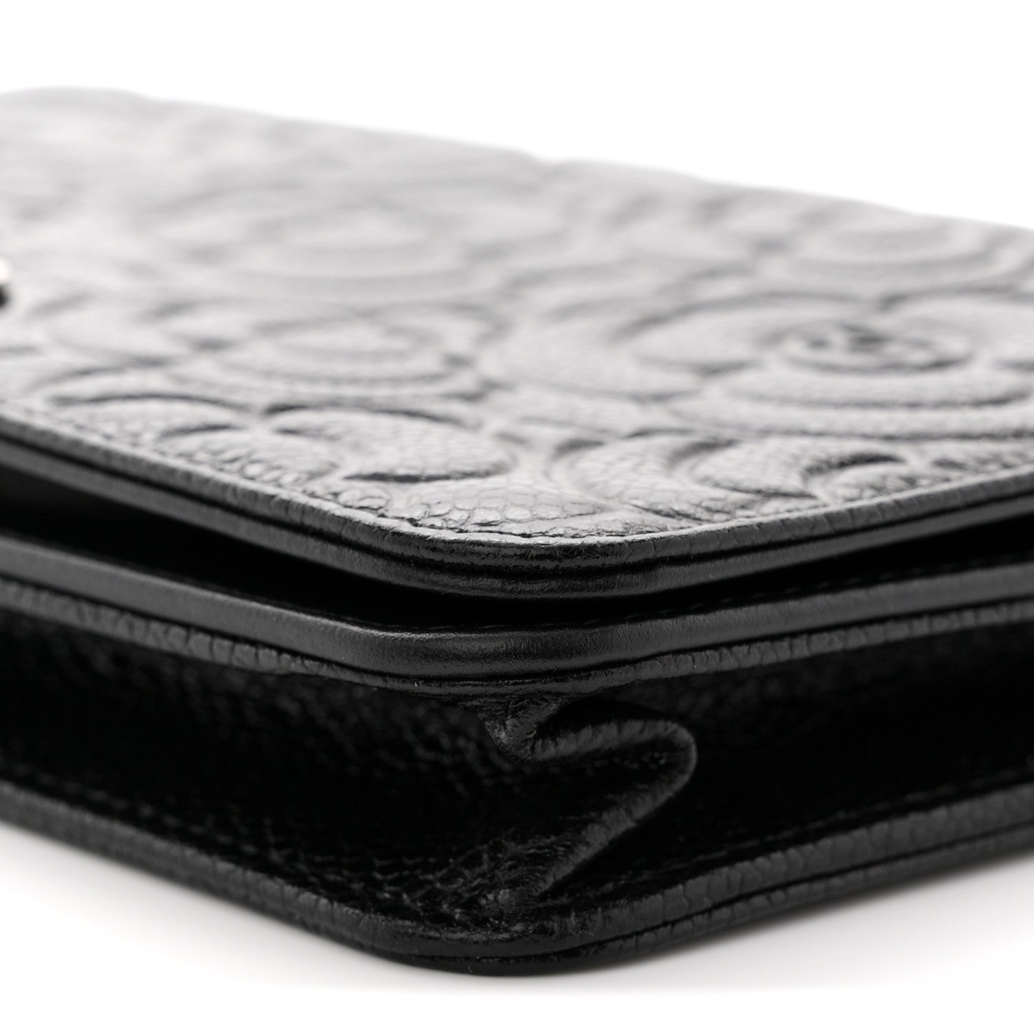 Chanel Caviar Camellia Embossed Wallet On Chain WOC Black 10 of 12