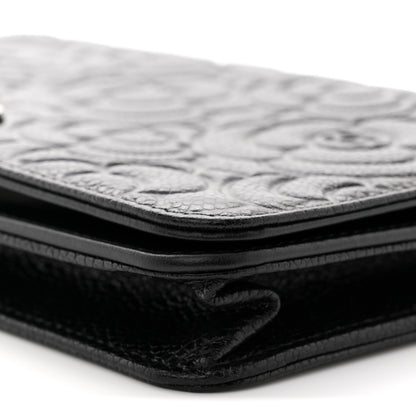 Chanel Caviar Camellia Embossed Wallet On Chain WOC Black 10 of 12