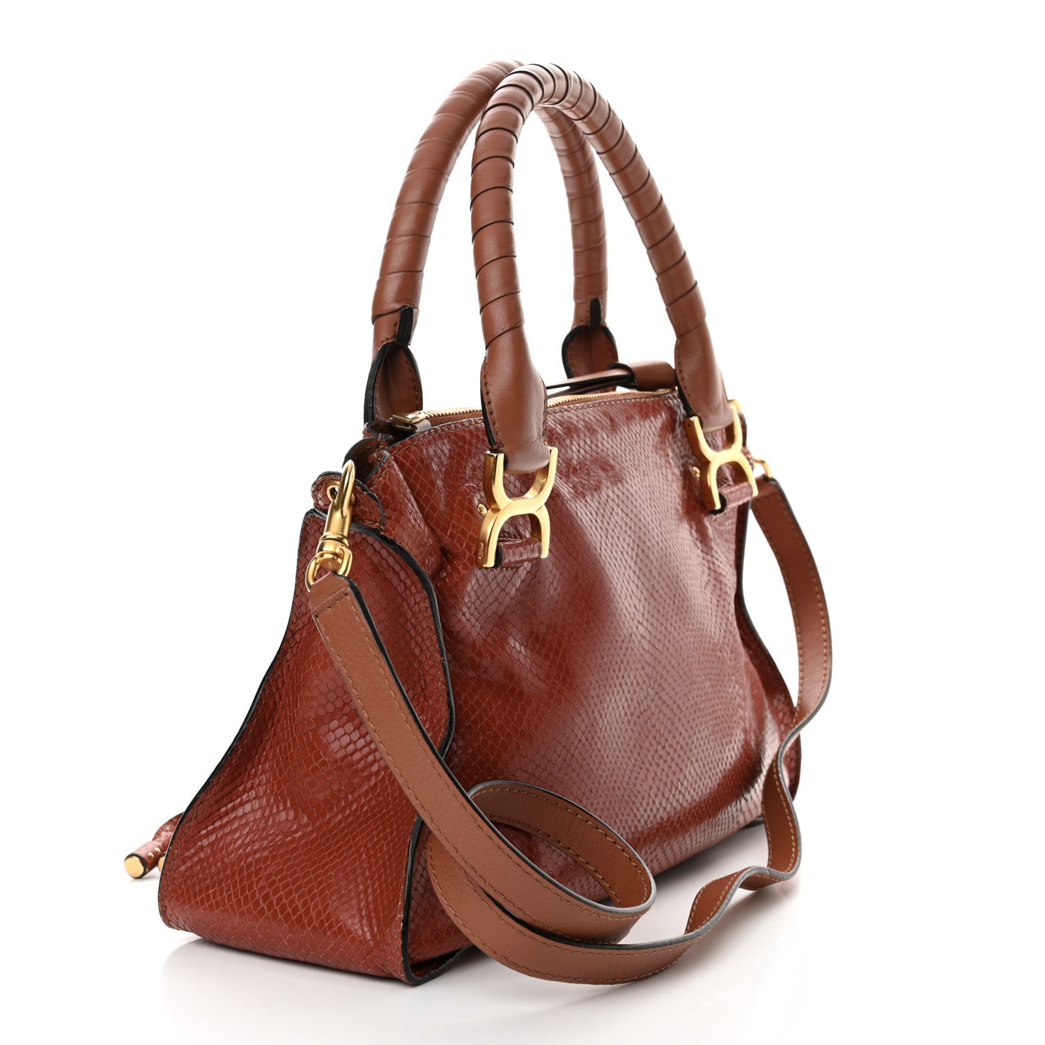 Chloe Snakeskin Embossed Calfskin Medium Marcie Satchel Coral 3 of 13