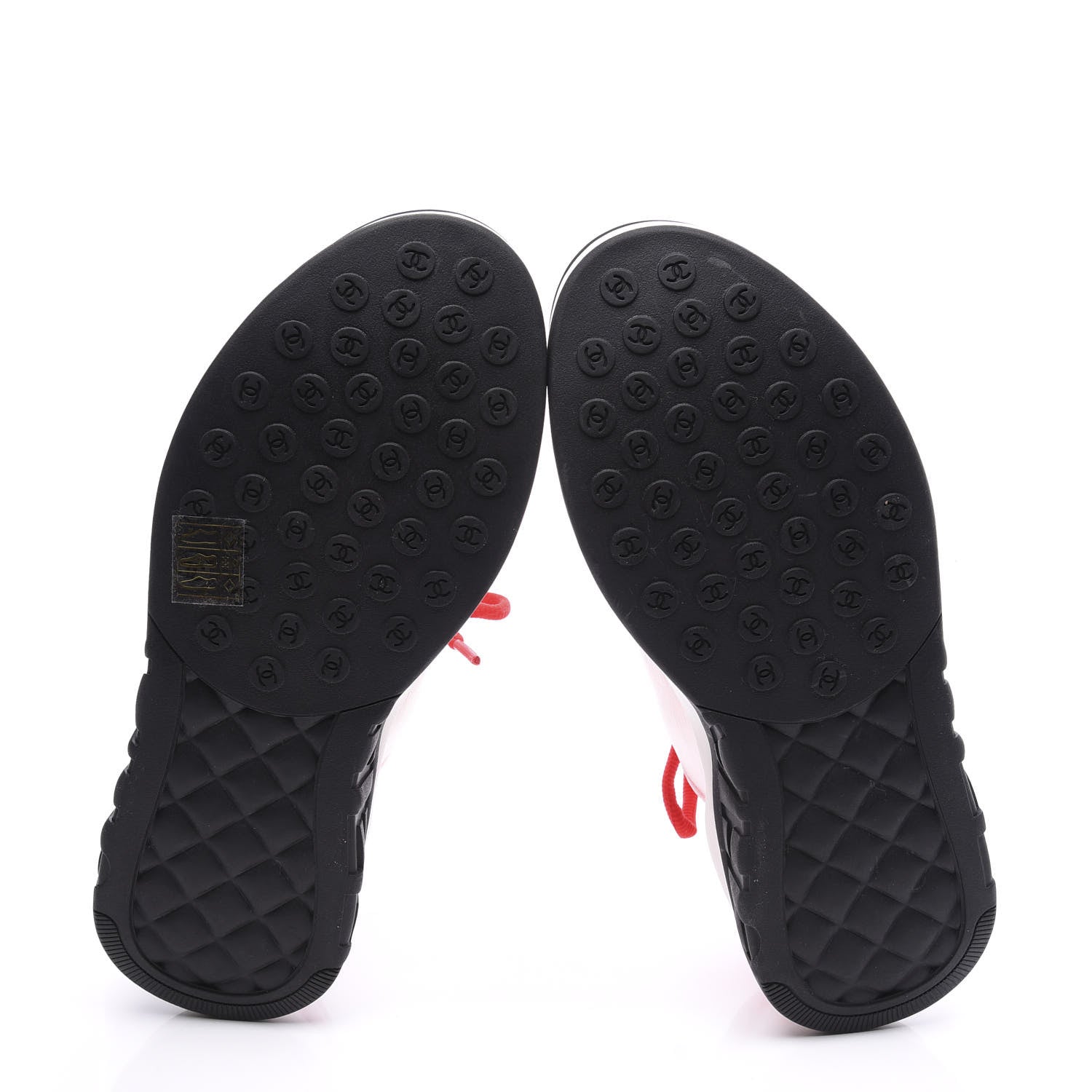 Chanel Lycra Fabric CC Sneakers 36.5 White Red 6 of 10