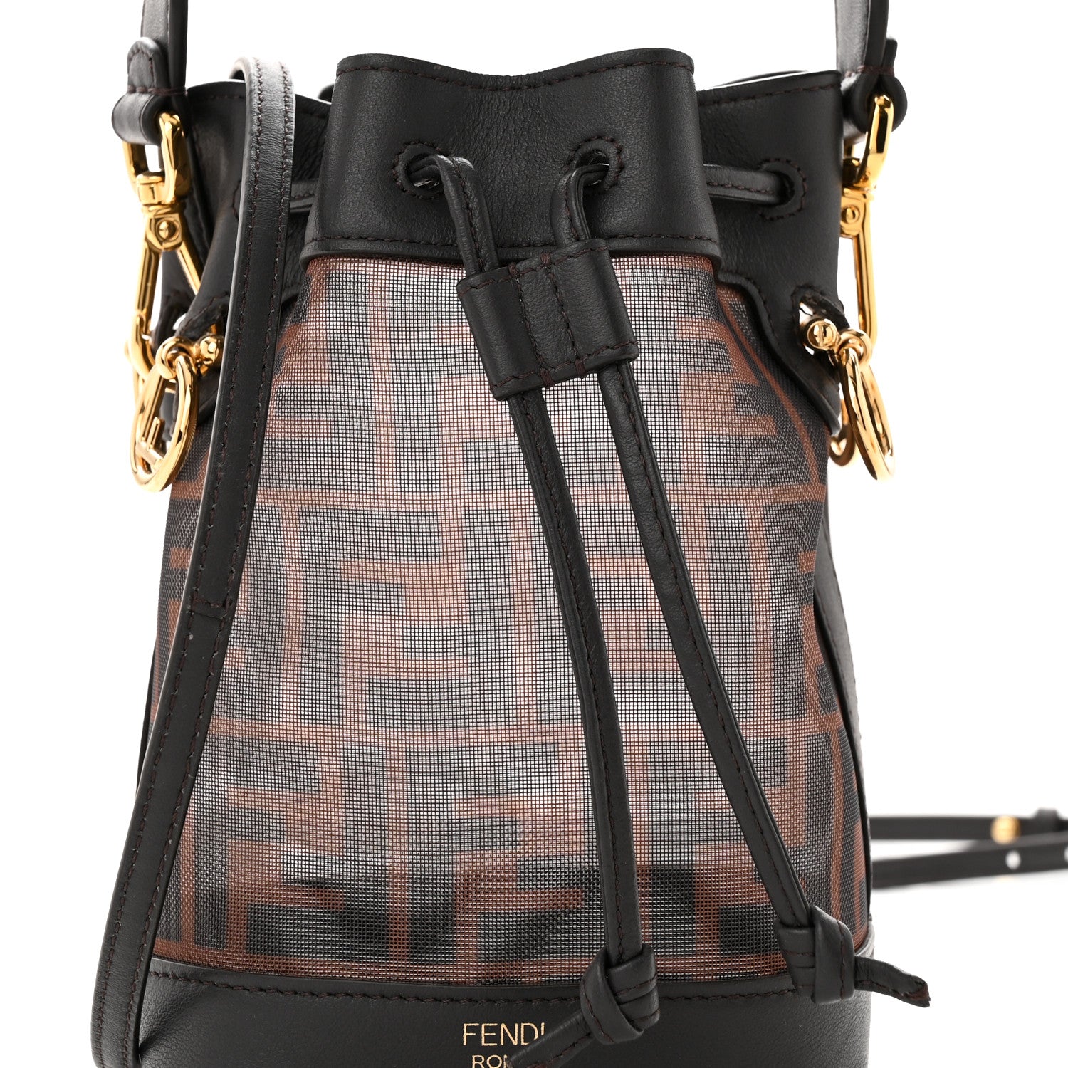 Fendi Mesh Vitello Grace F is Fendi FF 1974 Mini Mon Tresor Bucket Bag Marrone Black Ebano 8 of 10