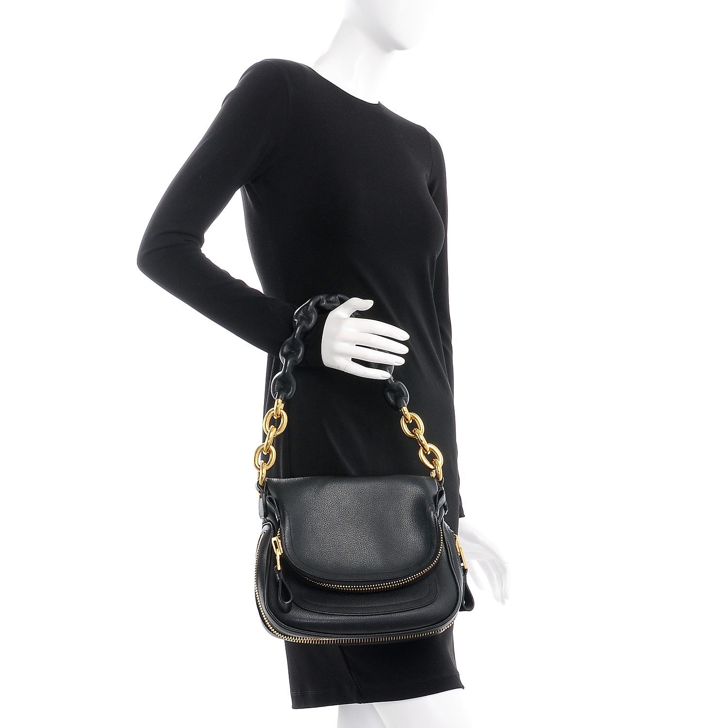 Tom Ford Grained Calfskin Medium Chain Jennifer Crossbody Bag Black 2 of 7