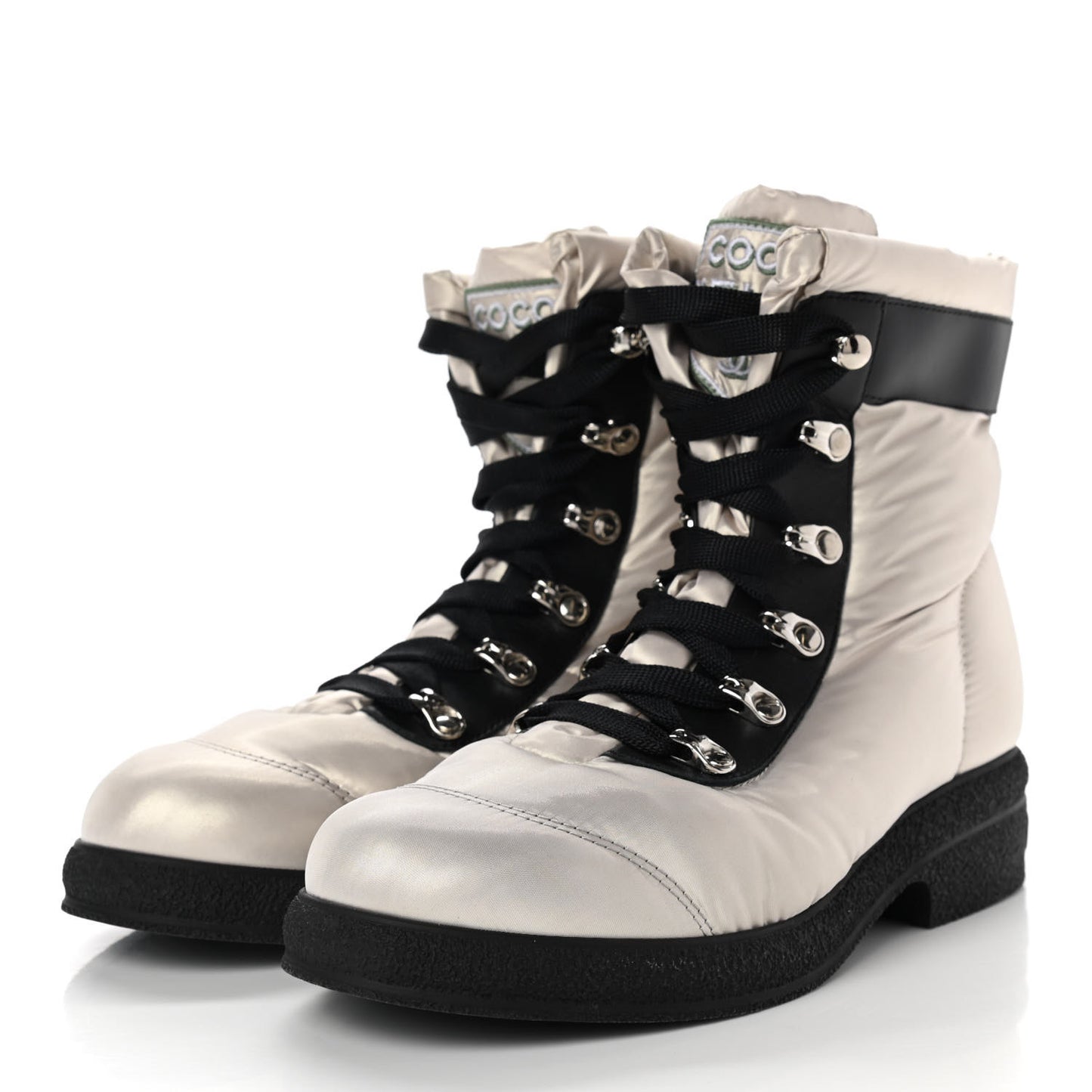 Nylon Calfskin Womens Coco Neige Short Boots 36.5 Beige Black