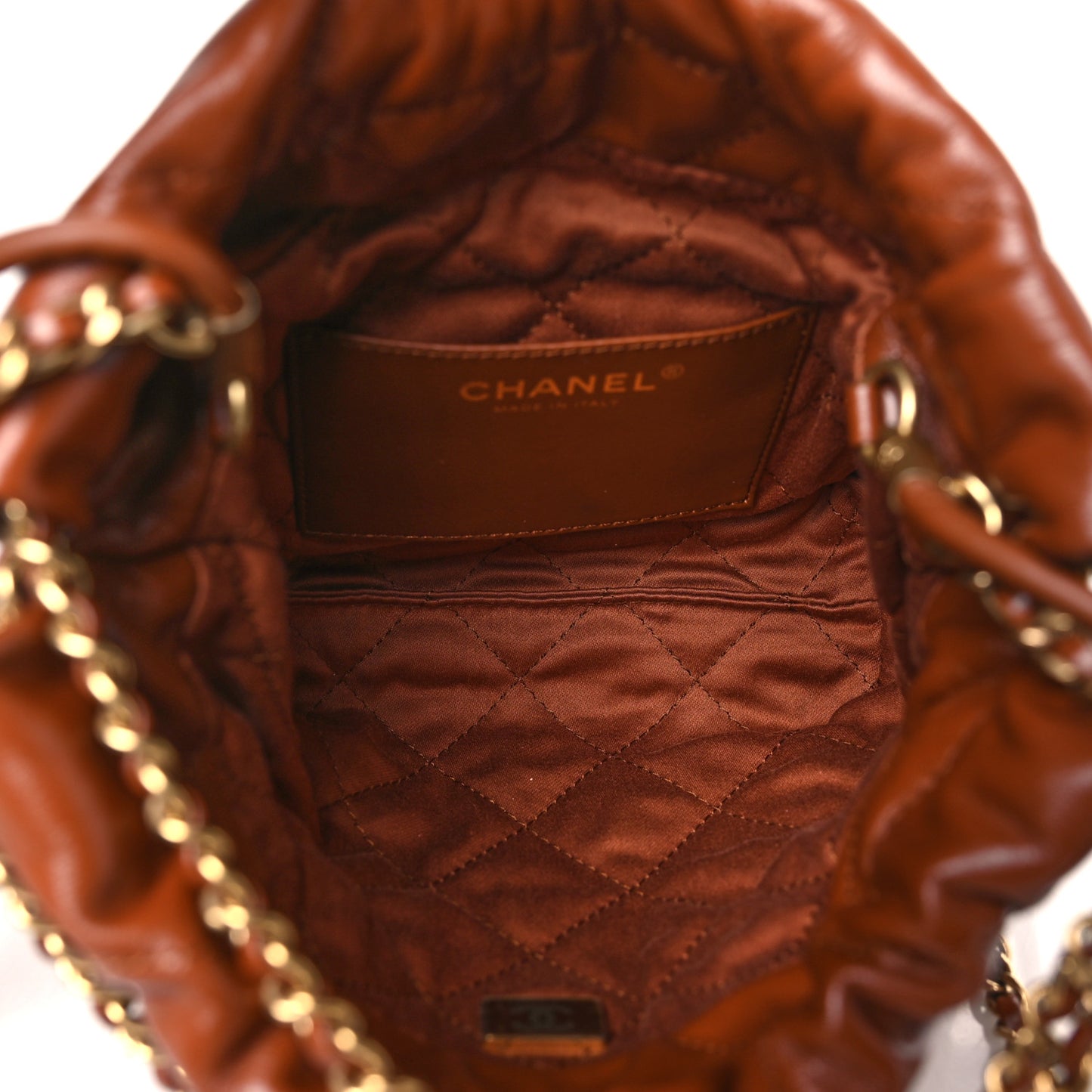 Shiny Calfskin Quilted Mini Chanel 22 Light Brown