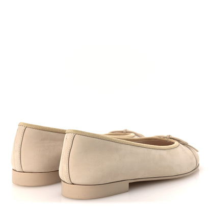 Chanel Suede Calfskin Cap Toe CC Ballerina Flats 36 Beige 5 of 11