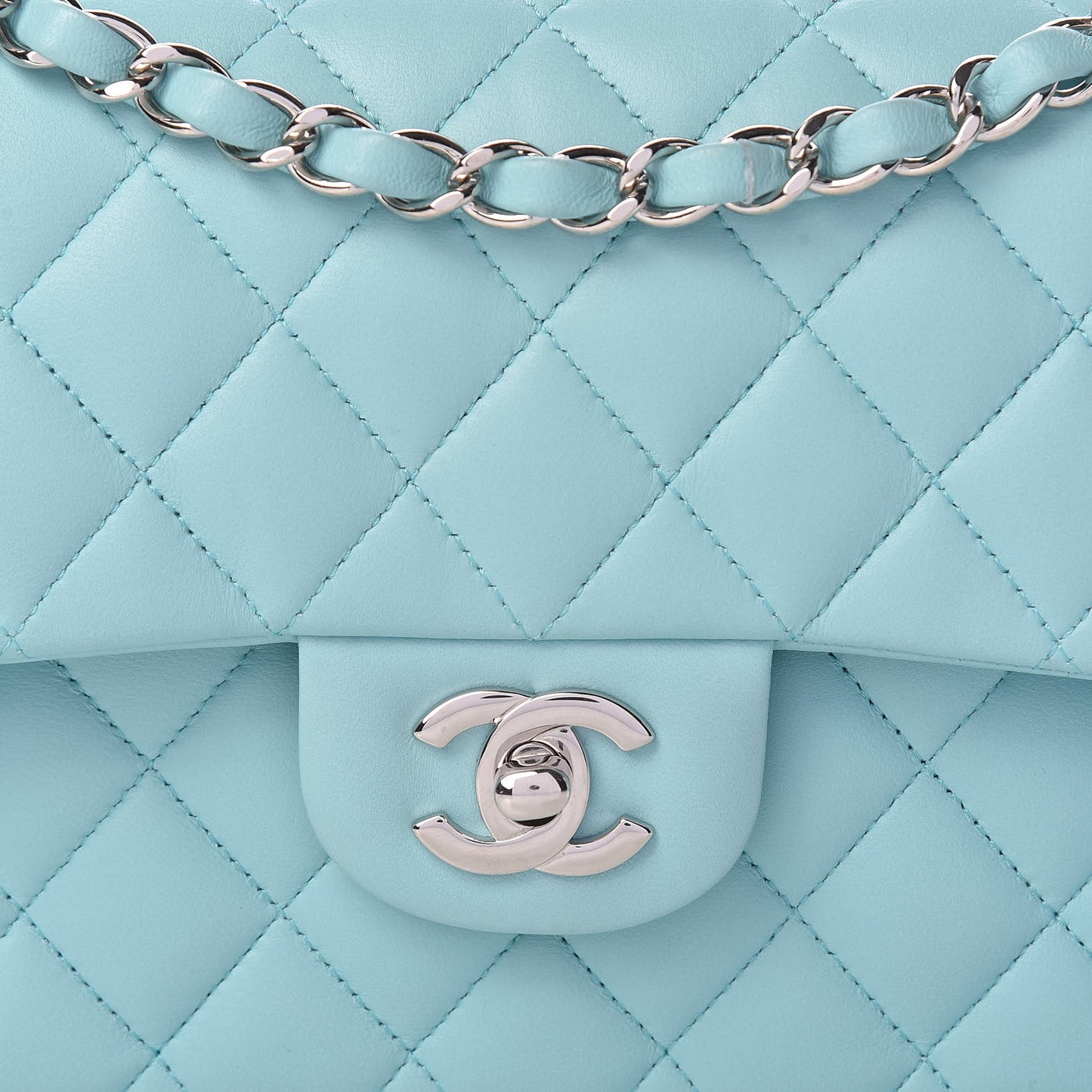 Lambskin Quilted Small Double Flap Light Blue
