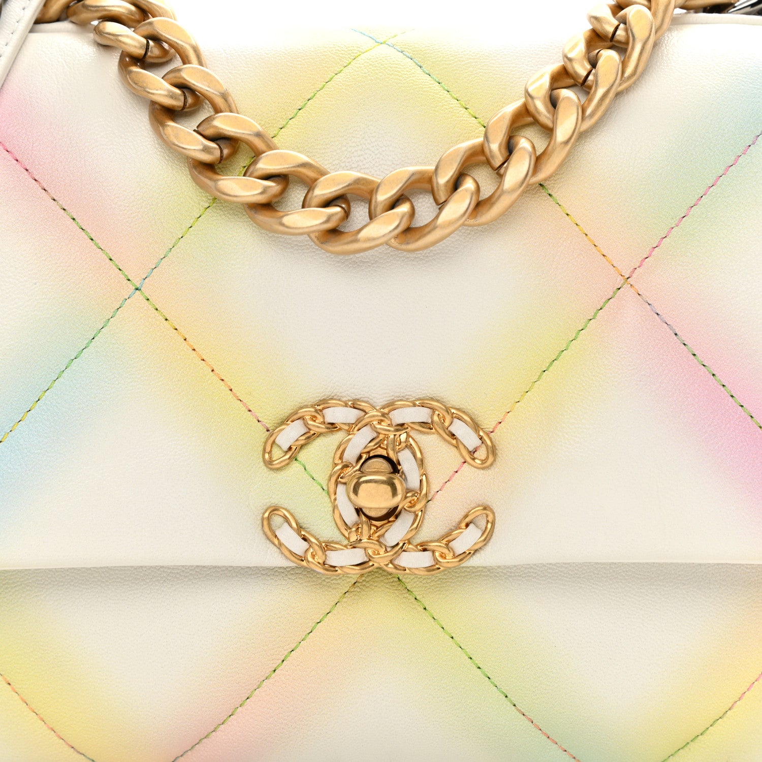 Chanel Printed Goatskin Quilted Medium Chanel 19 Flap White Multicolor 8 of 9