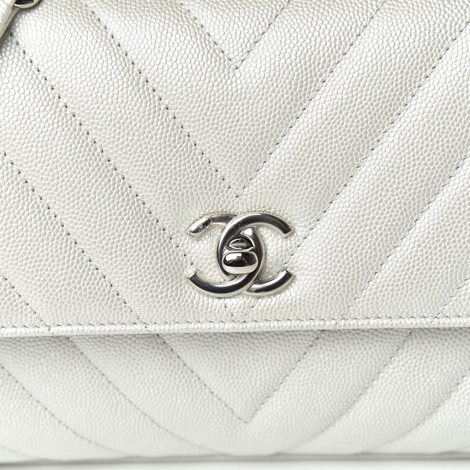 Chanel Iridescent Caviar Chevron Quilted Mini Coco Handle Flap White 8 of 9