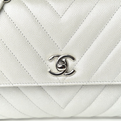 Chanel Iridescent Caviar Chevron Quilted Mini Coco Handle Flap White 8 of 9