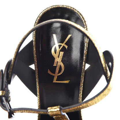 Saint Laurent Metallic Crackled Calfskin Tribute 105 Platform Sandals 36.5 Black Gold 9 of 11