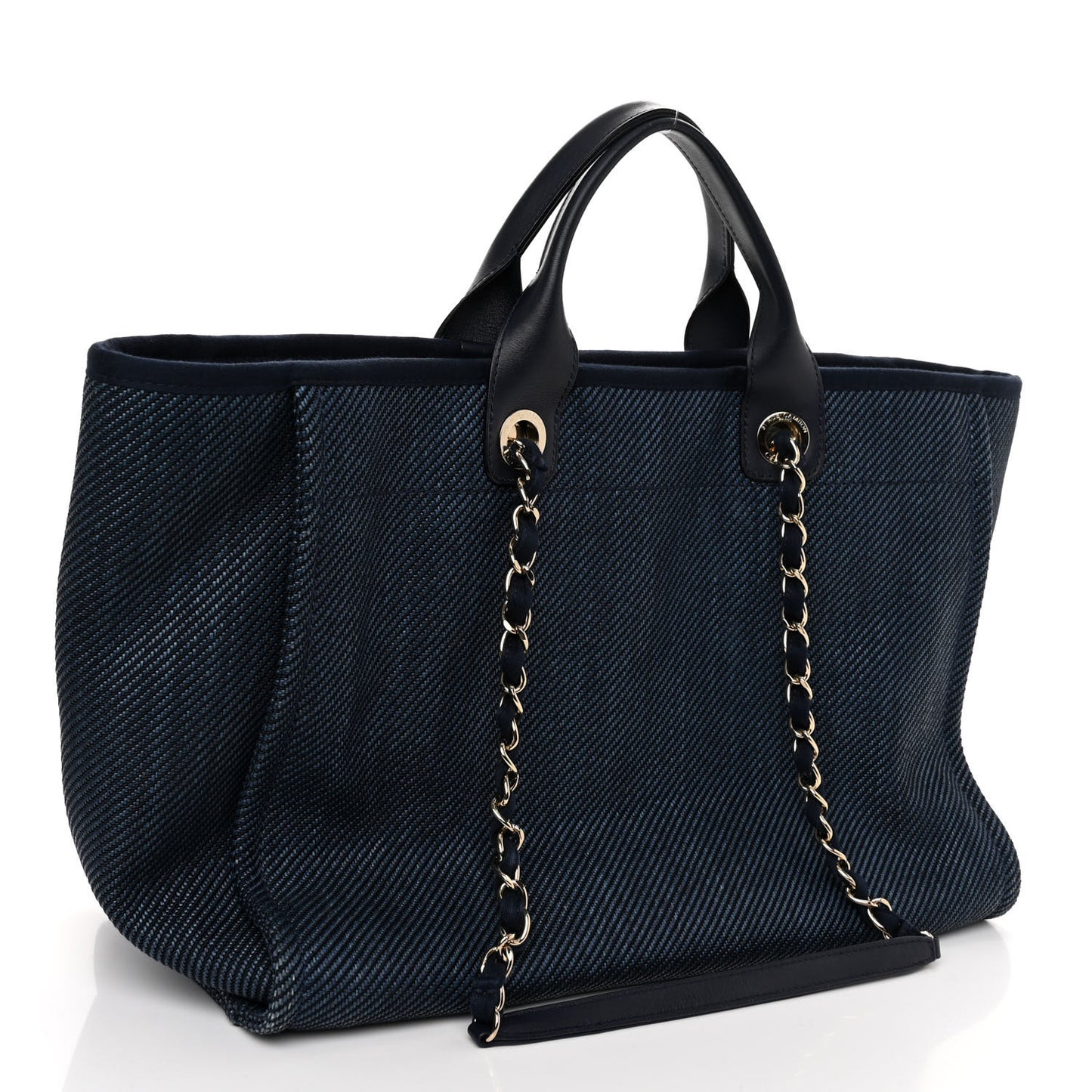 Mixed Fibers Calfskin Medium Deauville Tote Navy Blue