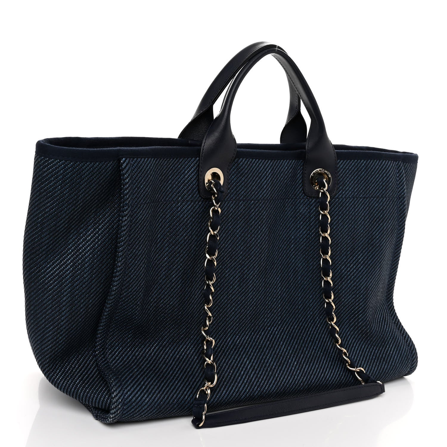 Chanel Mixed Fibers Calfskin Medium Deauville Tote Navy Blue 3 of 11
