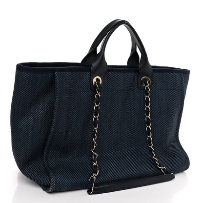 Chanel Mixed Fibers Calfskin Medium Deauville Tote Navy Blue 3 of 11