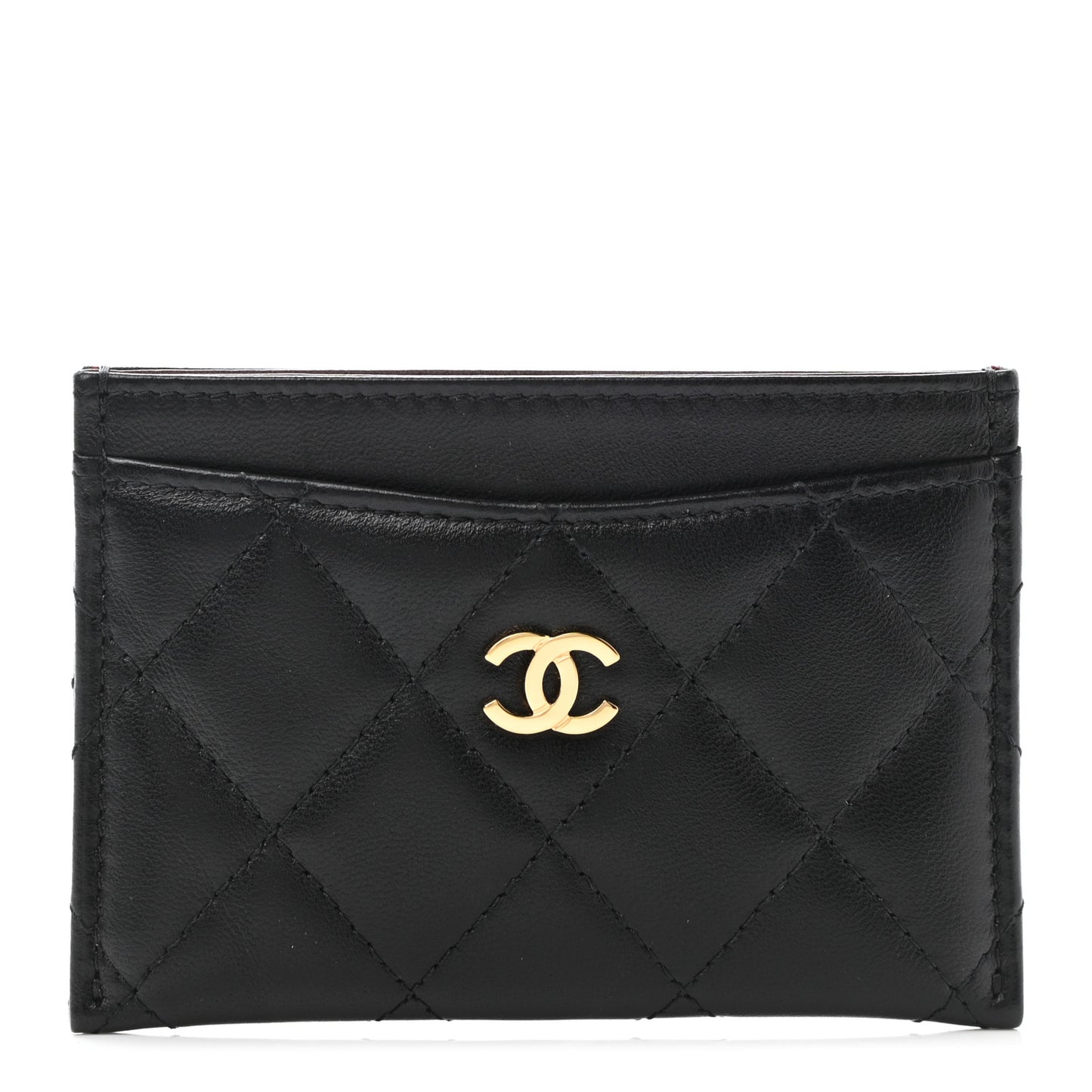 Lambskin Quilted Card Holder Black