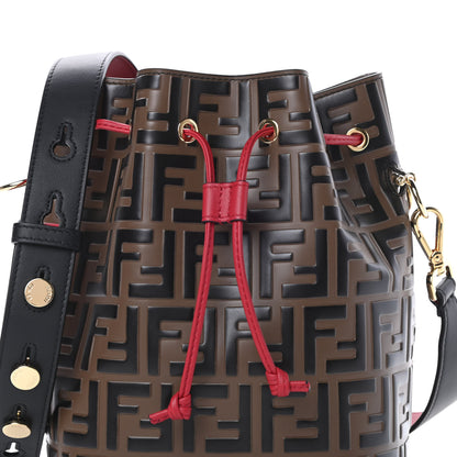 Fendi Vitello Grace F is Fendi Bi-Color FF 1974 Embossed Grande Mon Tresor Bucket Bag Maya Black Fragola 8 of 10
