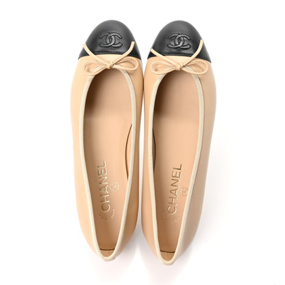 Chanel Lambskin Cap Toe CC Ballerina Flats 39.5 Beige Black 2 of 10