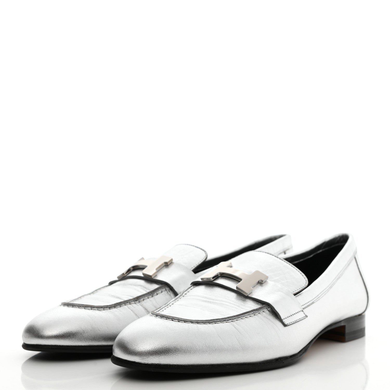 Hermes Metallic Goatskin Paris Loafers 37.5 Gris Argente 3 of 10