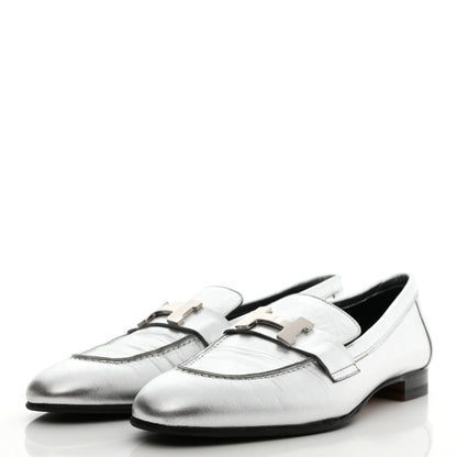 Hermes Metallic Goatskin Paris Loafers 37.5 Gris Argente 3 of 10