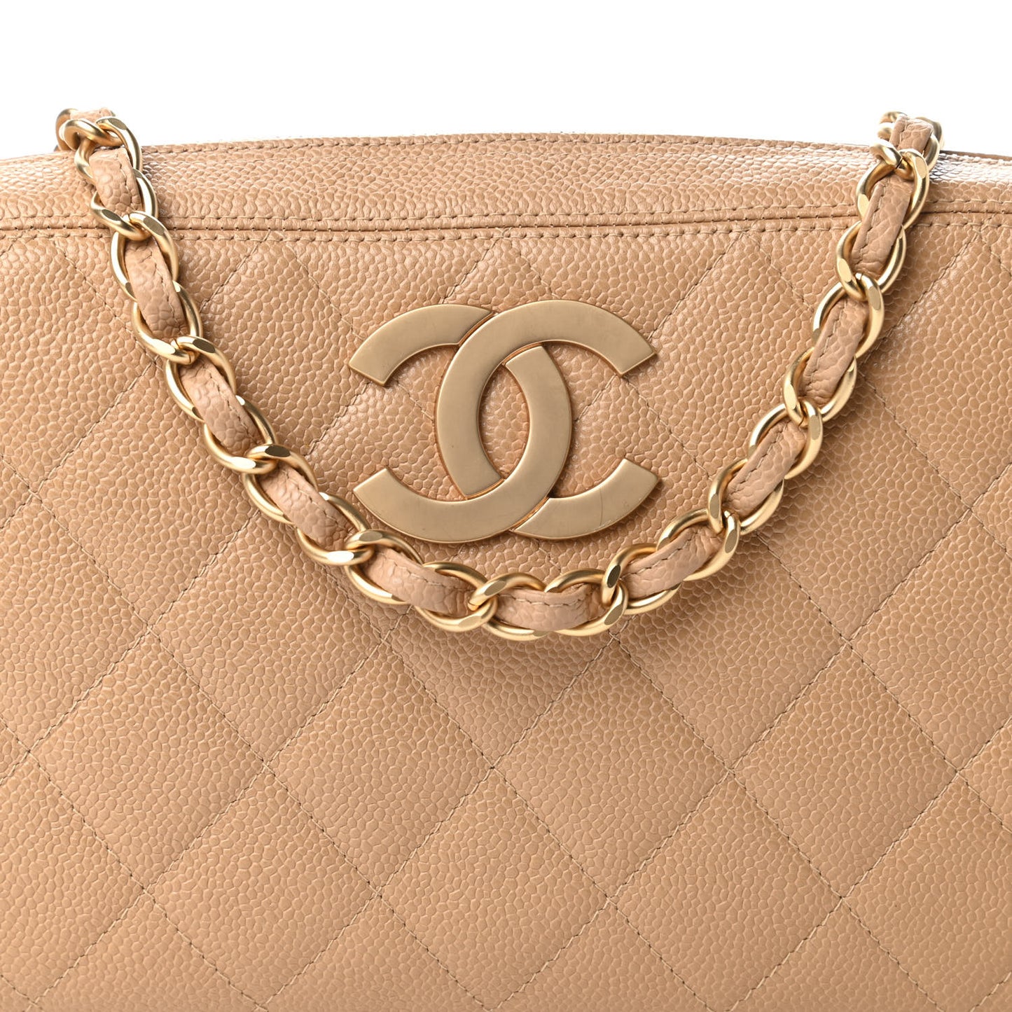 Caviar Quilted CC Camera Shoulder Bag Beige