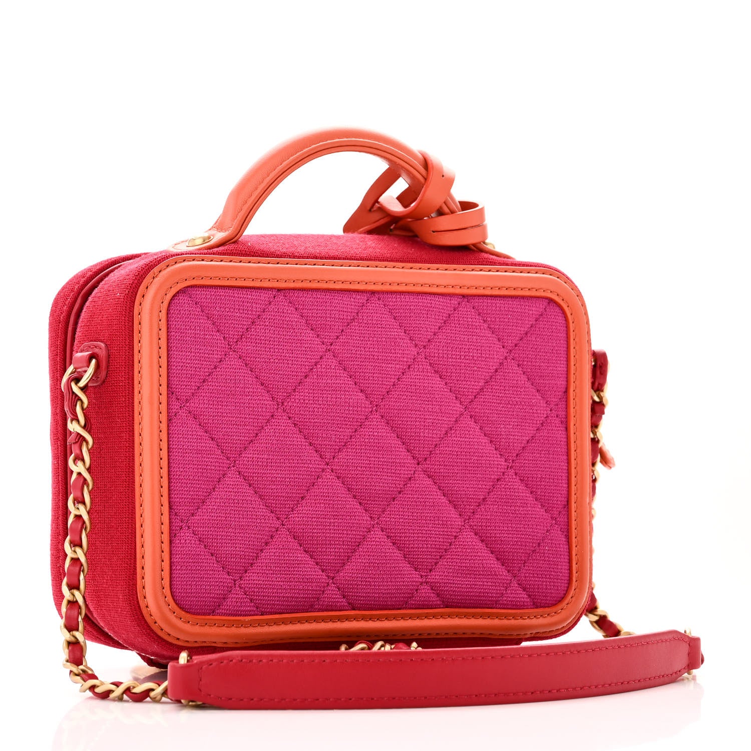 Chanel Jersey Quilted Small CC Filigree Vanity Case Pink Red Orange 2 of 10