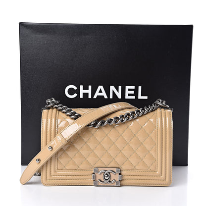 Chanel Patent Calfskin Enamel Quilted Medium Boy Flap Beige 11 of 11
