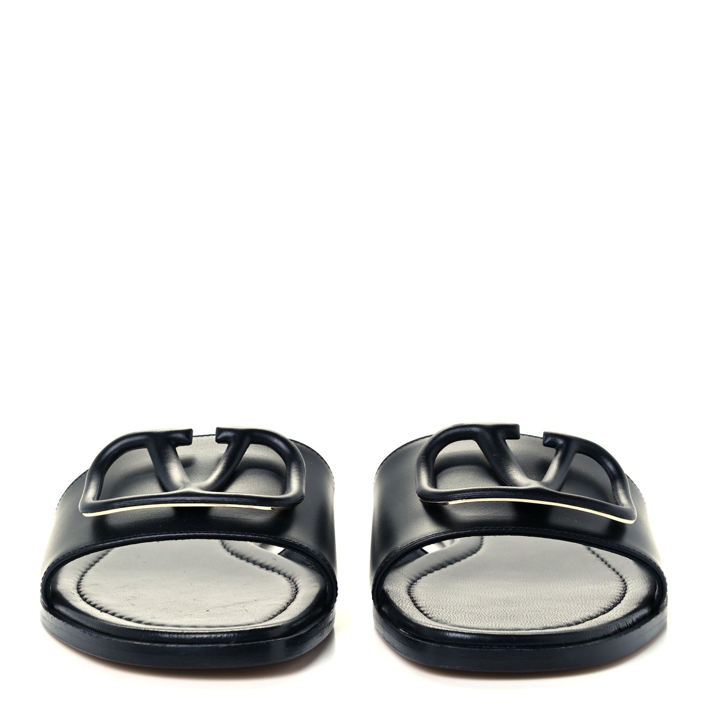 Calfskin Vlogo Flat Slide Sandals 35.5 Black
