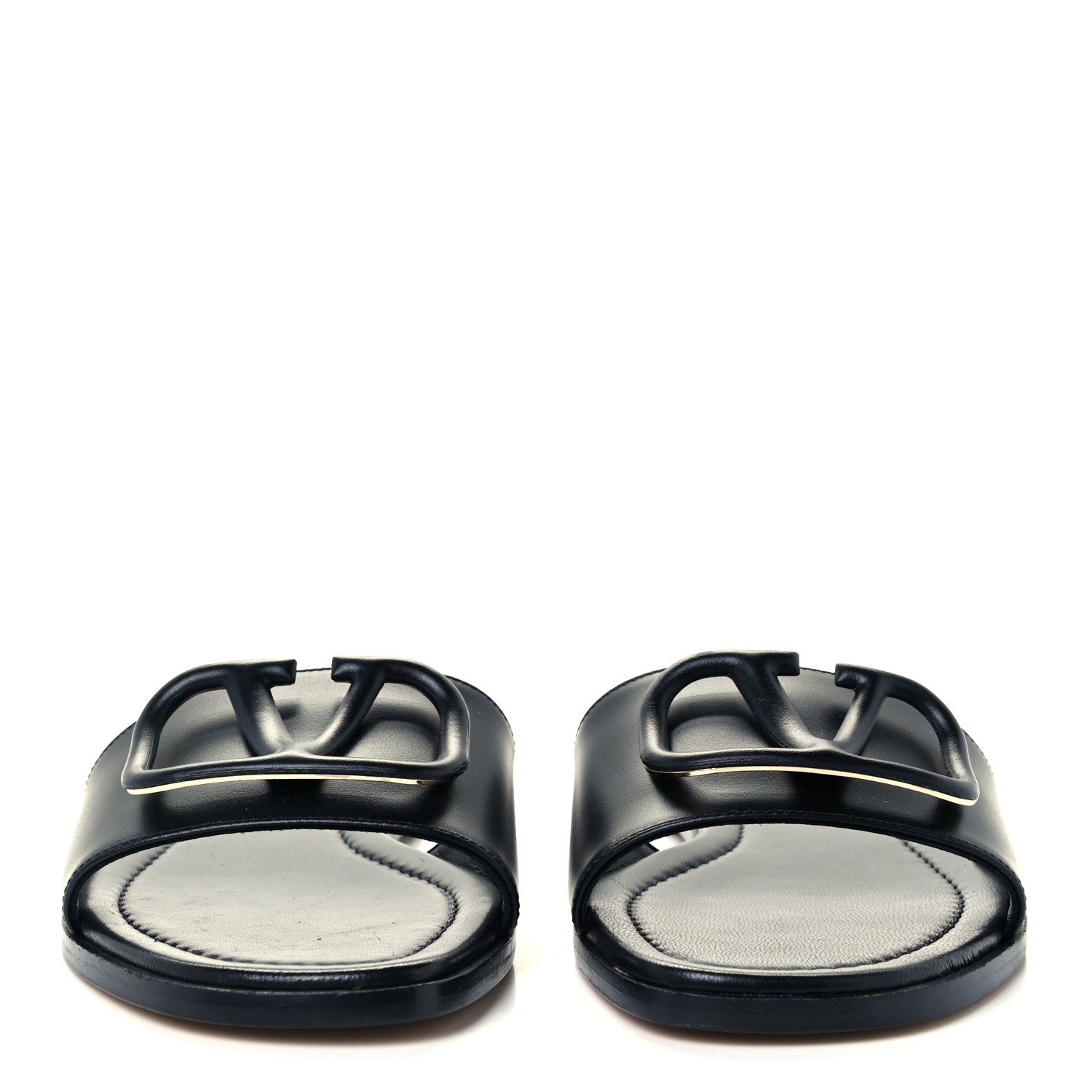 Valentino Garavani Calfskin Vlogo Flat Slide Sandals 35.5 Black 3 of 10