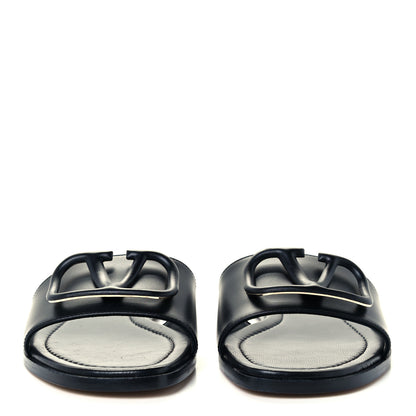 Valentino Garavani Calfskin Vlogo Flat Slide Sandals 35.5 Black 3 of 10